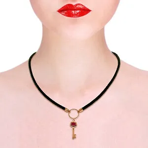 0.5 Carat 14K Solid Rose Gold Leather Key Necklace Ruby