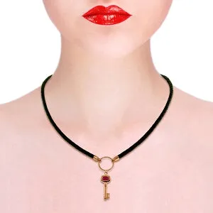 0.5 Carat 14K Solid Rose Gold Leather Key Necklace Ruby