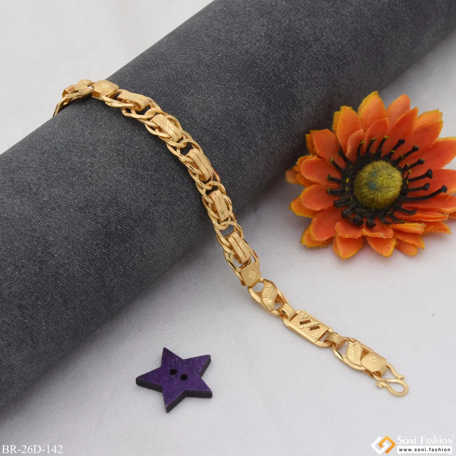 1 Gram Gold Plated 2 In 1 Nawabi Artisanal Design Bracelet for Men - Style D142