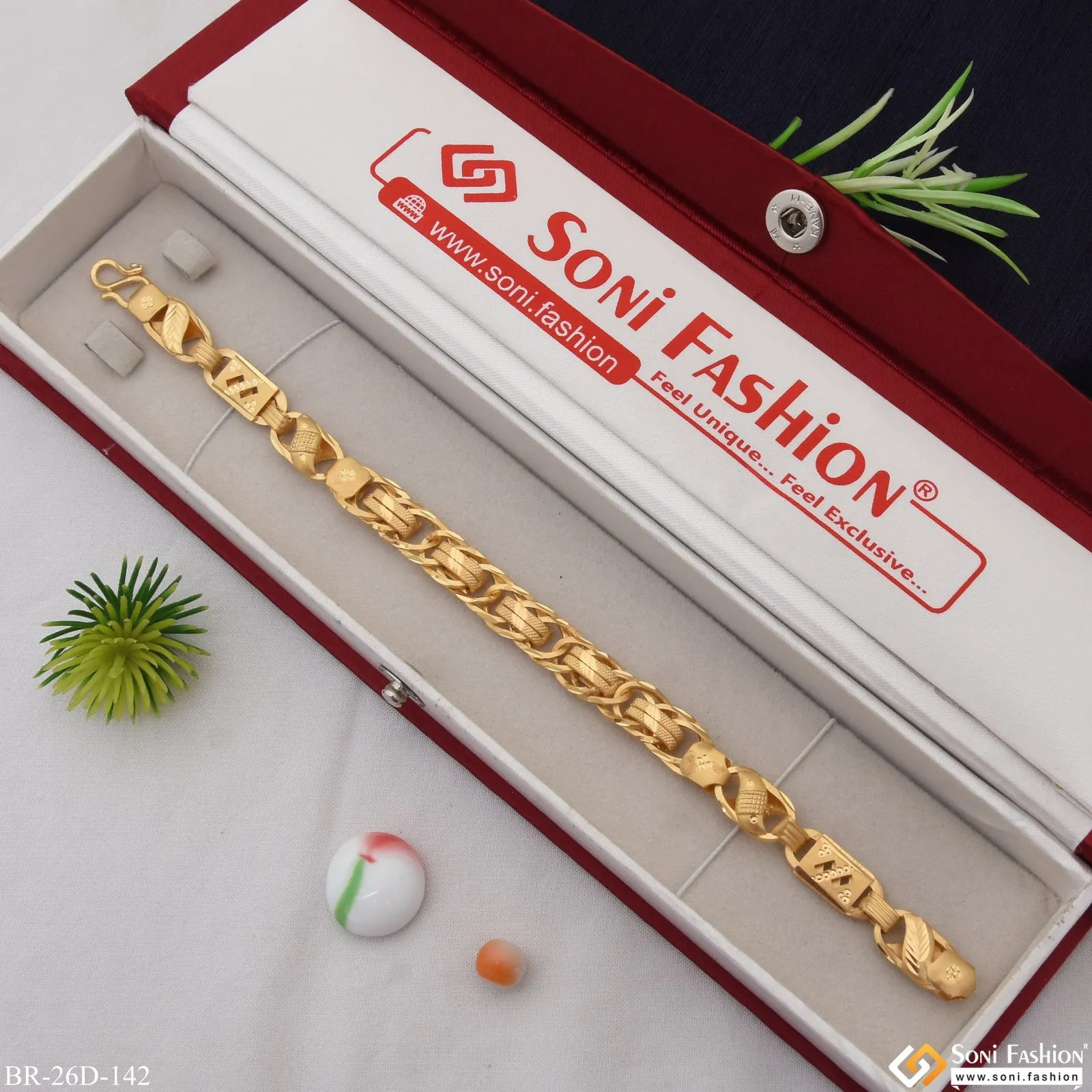 1 Gram Gold Plated 2 In 1 Nawabi Artisanal Design Bracelet for Men - Style D142