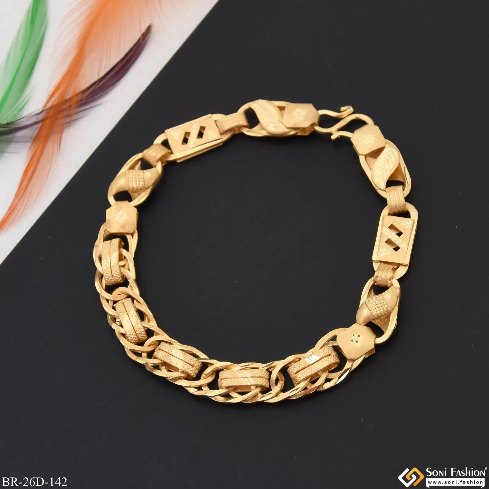 1 Gram Gold Plated 2 In 1 Nawabi Artisanal Design Bracelet for Men - Style D142
