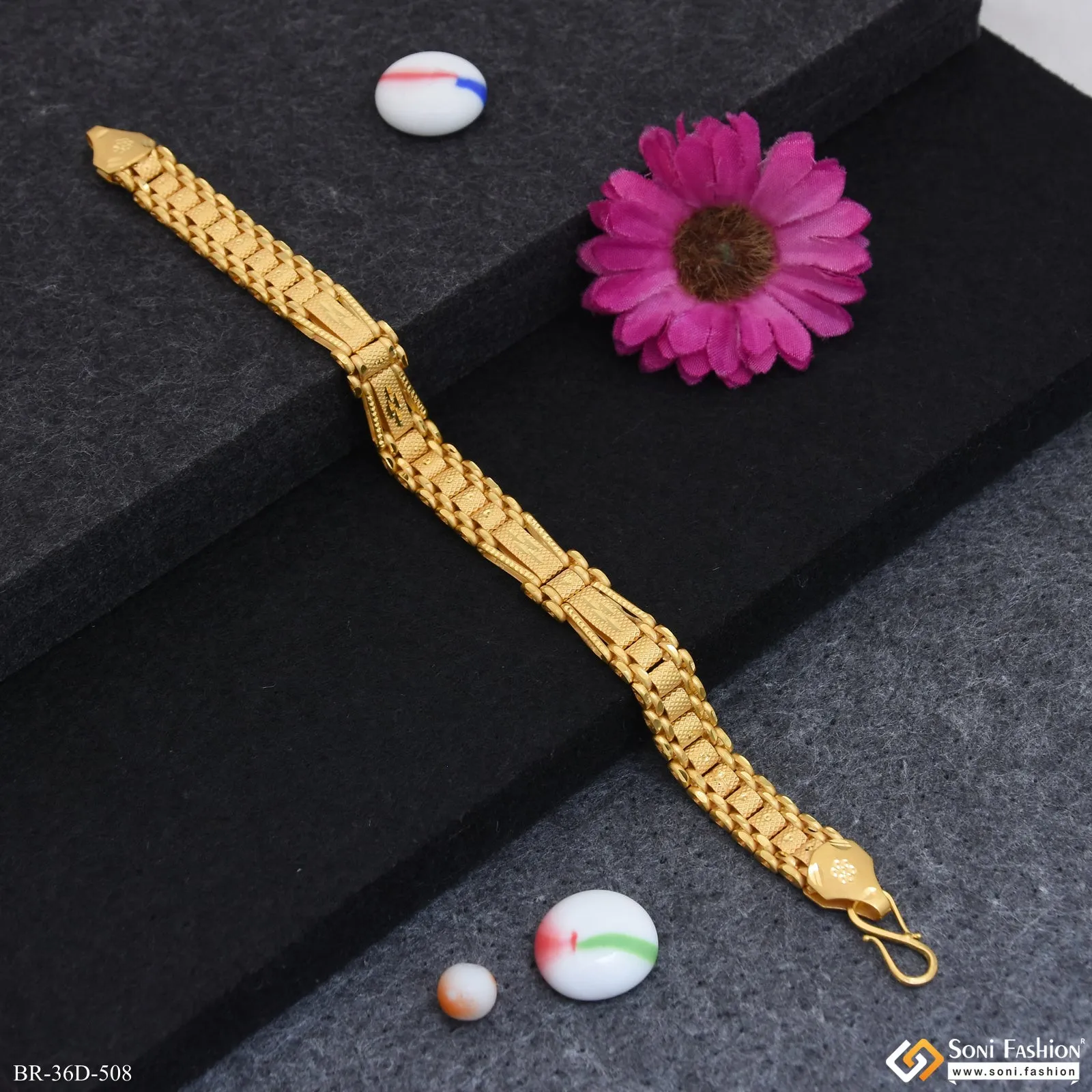 1 Gram Gold Plated Fabulous Design Box Bracelet for Men - Style D508