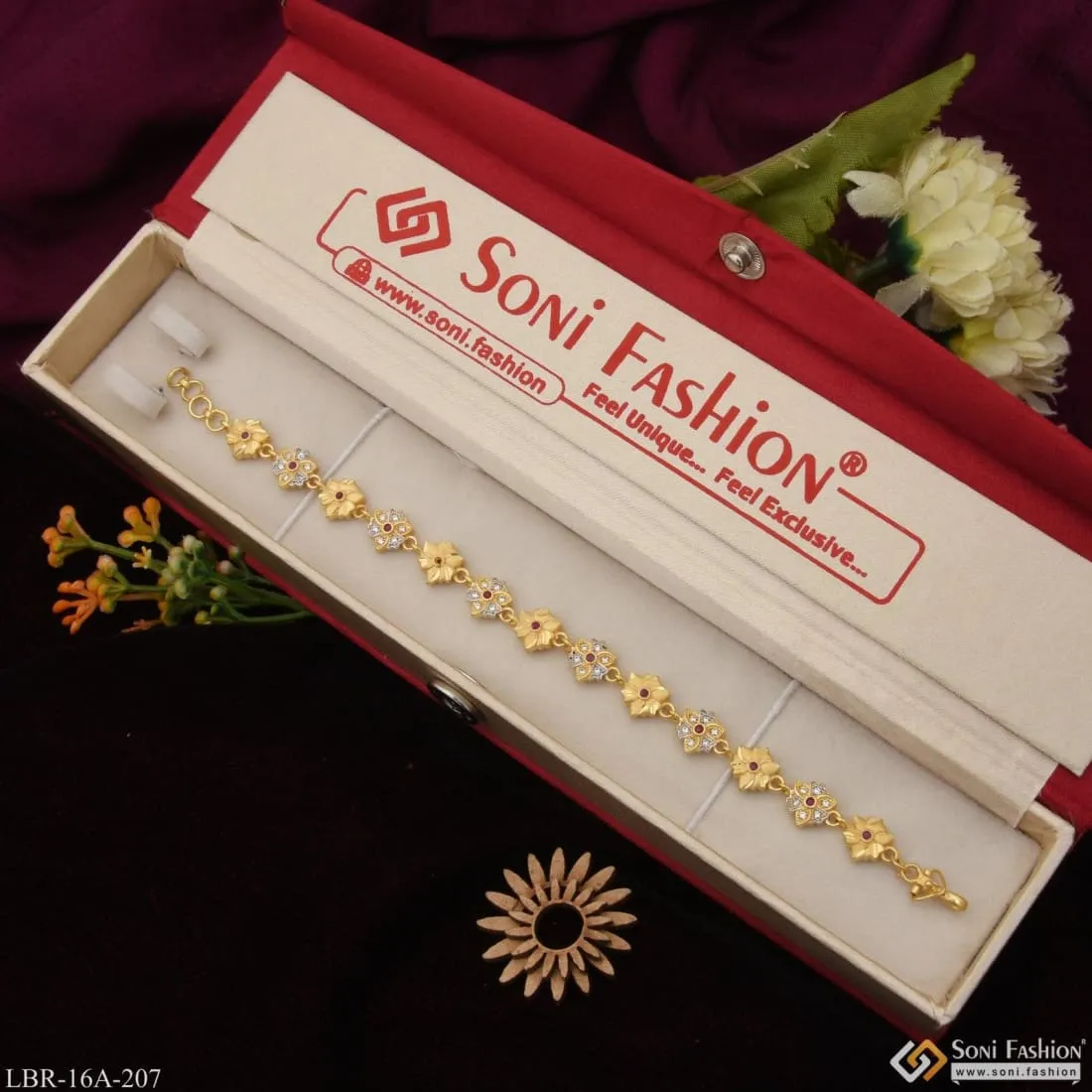 1 Gram Gold Plated Flower With Diamond Designer Bracelet For Lady - Style A207
