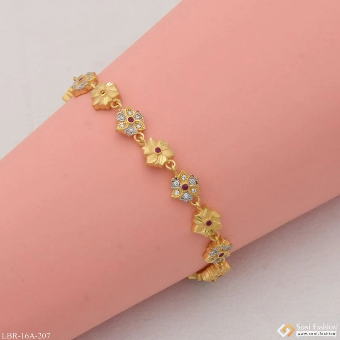 1 Gram Gold Plated Flower With Diamond Designer Bracelet For Lady - Style A207