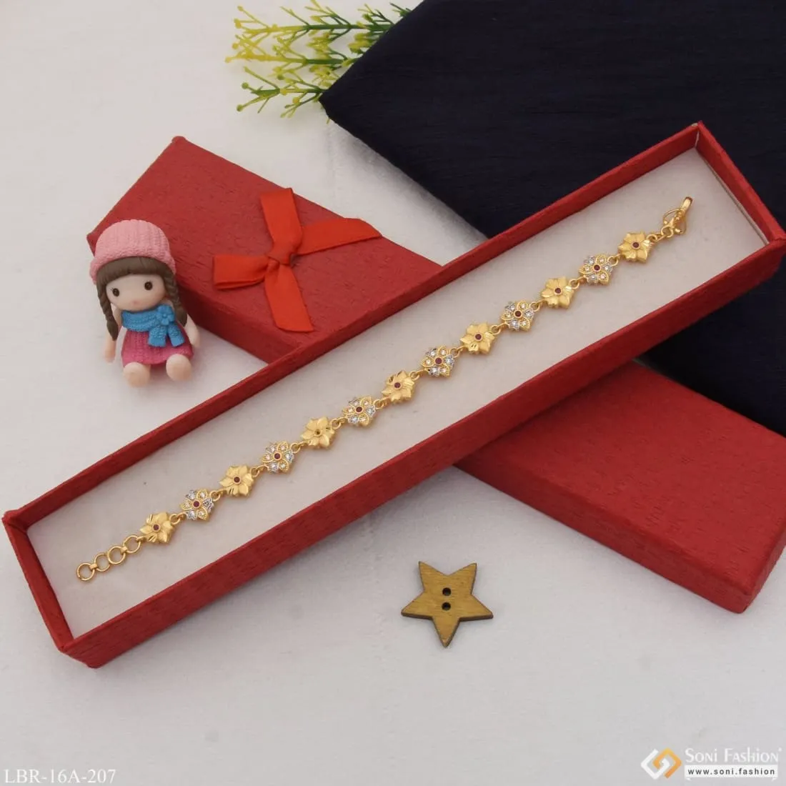 1 Gram Gold Plated Flower With Diamond Designer Bracelet For Lady - Style A207