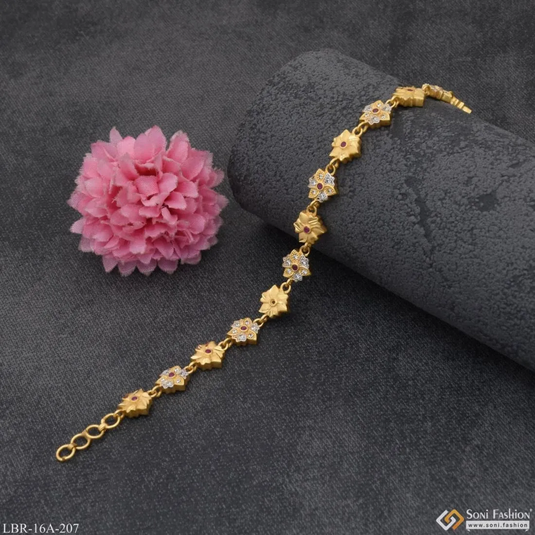 1 Gram Gold Plated Flower With Diamond Designer Bracelet For Lady - Style A207