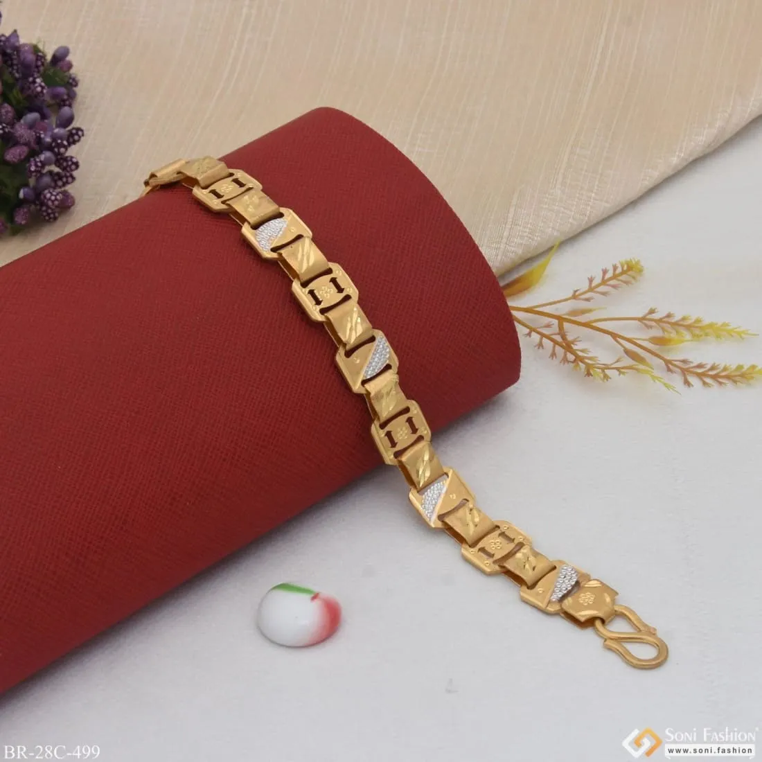 1 Gram Gold Plated Superior Quality Glamorous Design Bracelet for Men - Style C499
