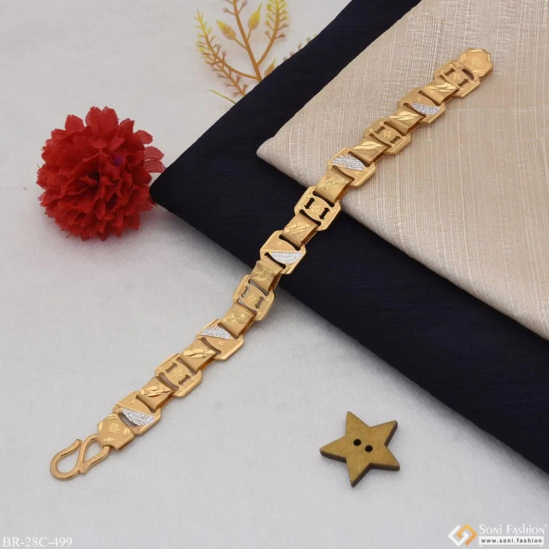 1 Gram Gold Plated Superior Quality Glamorous Design Bracelet for Men - Style C499