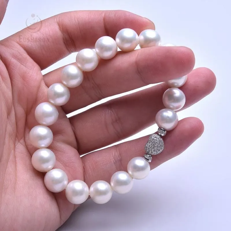 11-12.5mm Excellent Luster White Edison Pearl Bracelet Necklace Set