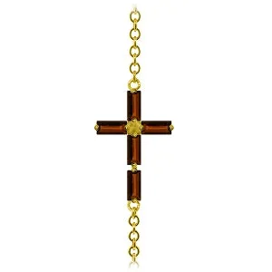 1.15 Carat 14K Solid Yellow Gold Horizontal Cross Garnet Bracelet
