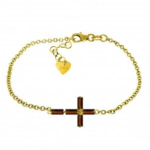 1.15 Carat 14K Solid Yellow Gold Horizontal Cross Garnet Bracelet