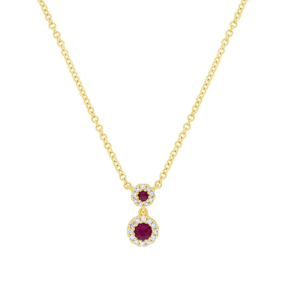 14k Gold 0.12 Ct Ruby, 0.06 Ct Diamond Necklace, Available in White, Rose and Yellow Gold