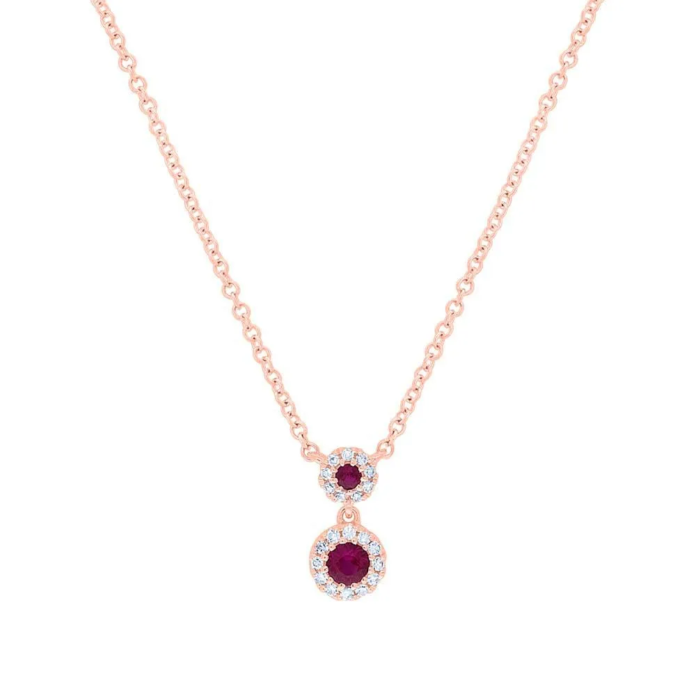14k Gold 0.12 Ct Ruby, 0.06 Ct Diamond Necklace, Available in White, Rose and Yellow Gold