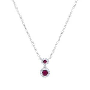14k Gold 0.12 Ct Ruby, 0.06 Ct Diamond Necklace, Available in White, Rose and Yellow Gold