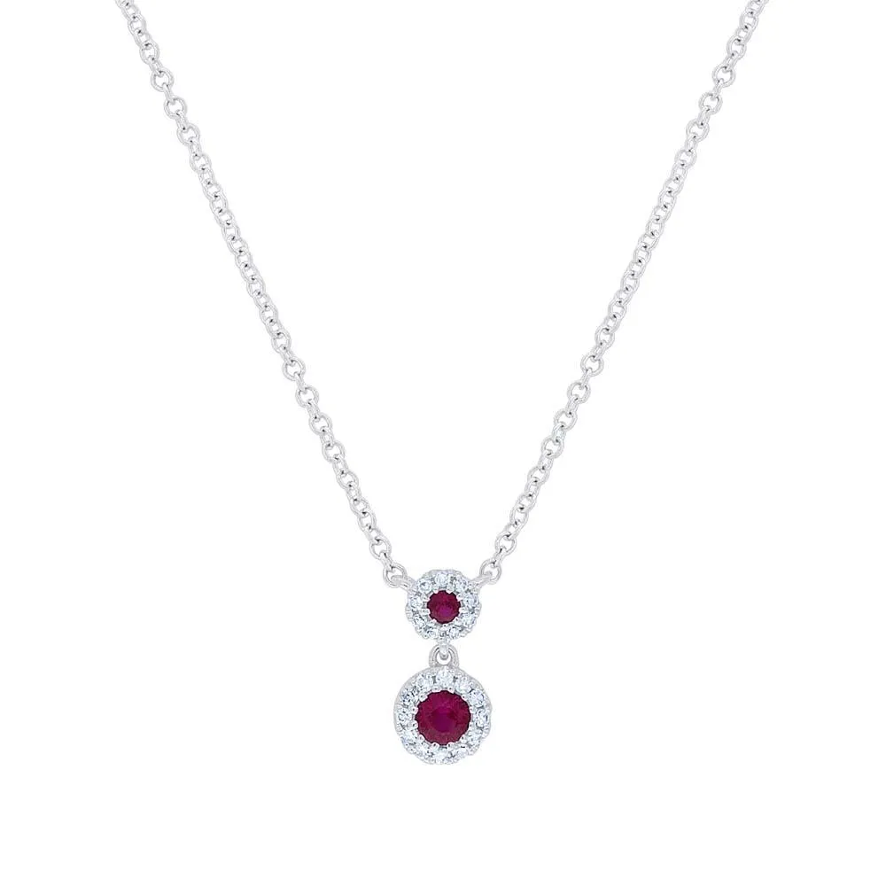 14k Gold 0.12 Ct Ruby, 0.06 Ct Diamond Necklace, Available in White, Rose and Yellow Gold