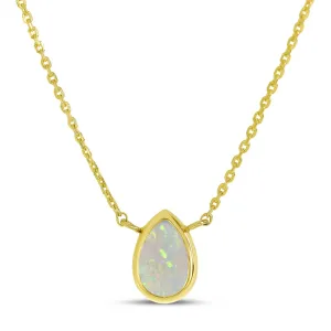 14K Gold Pear Opal Birthstone Necklace