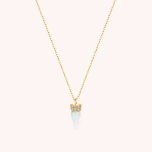 14K Solid Gold Opal Bullet Diamond Necklace