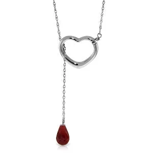 14K Solid White Gold Heart Necklace w/ Drop Briolette Natural Ruby