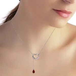 14K Solid White Gold Heart Necklace w/ Drop Briolette Natural Ruby