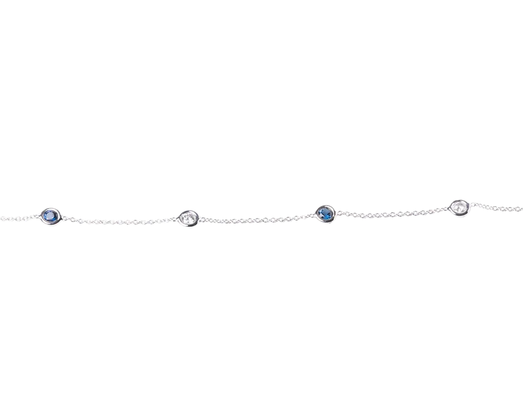14k White Gold Diamond and Sapphire Bezel Set Station Bracelet