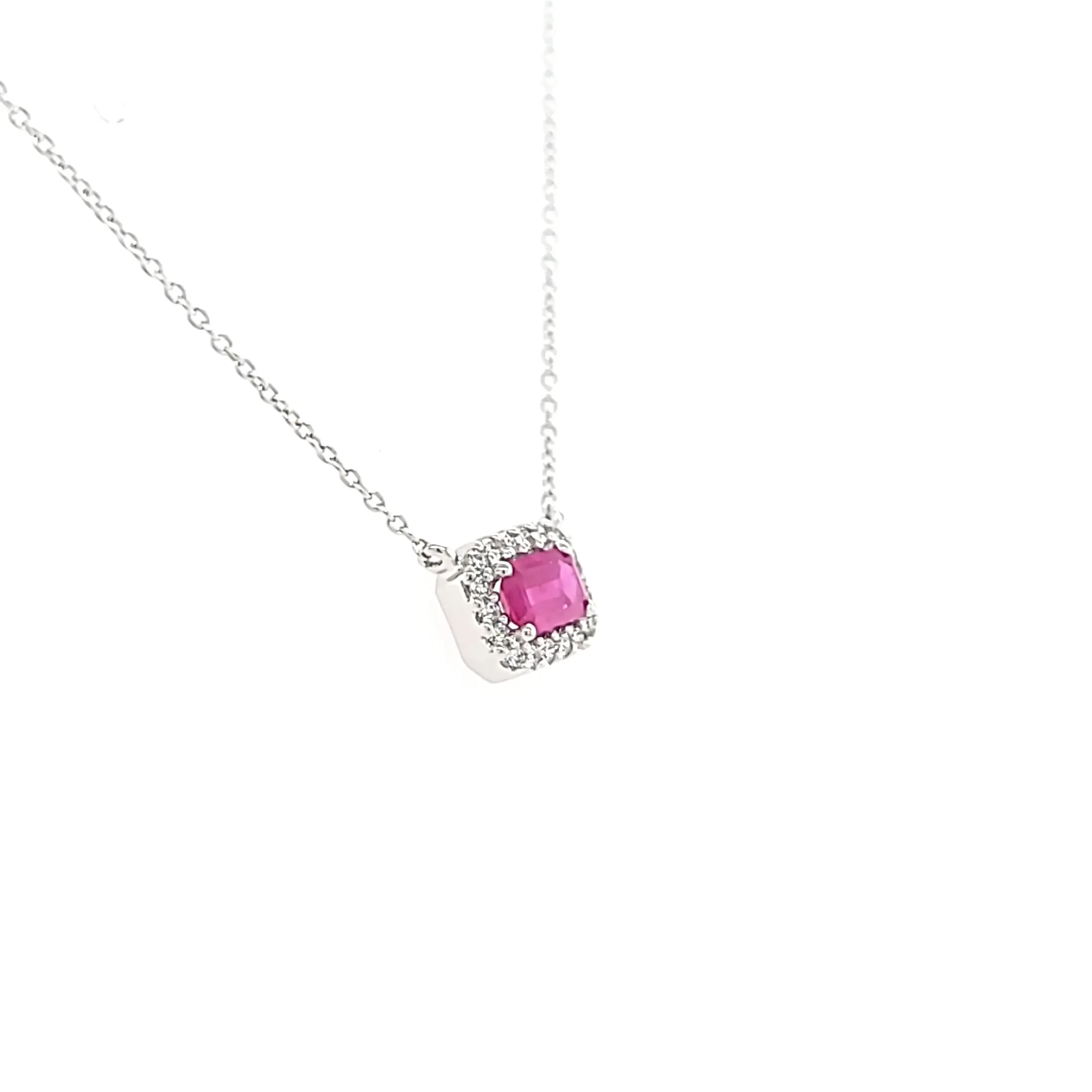 14k White Gold Ruby Halo Necklace (I6553)