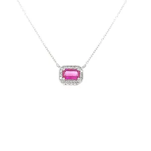 14k White Gold Ruby Halo Necklace (I6553)