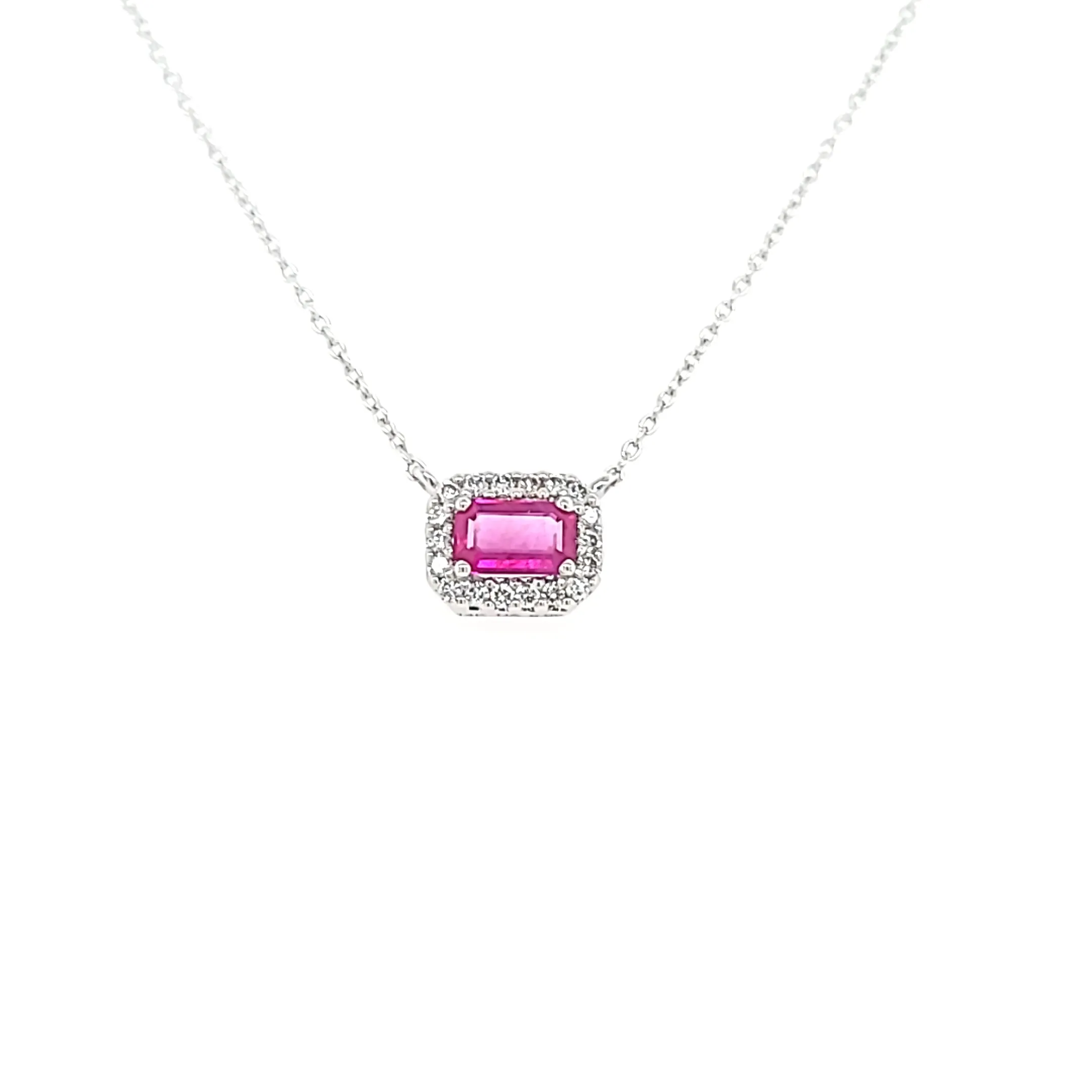 14k White Gold Ruby Halo Necklace (I6553)