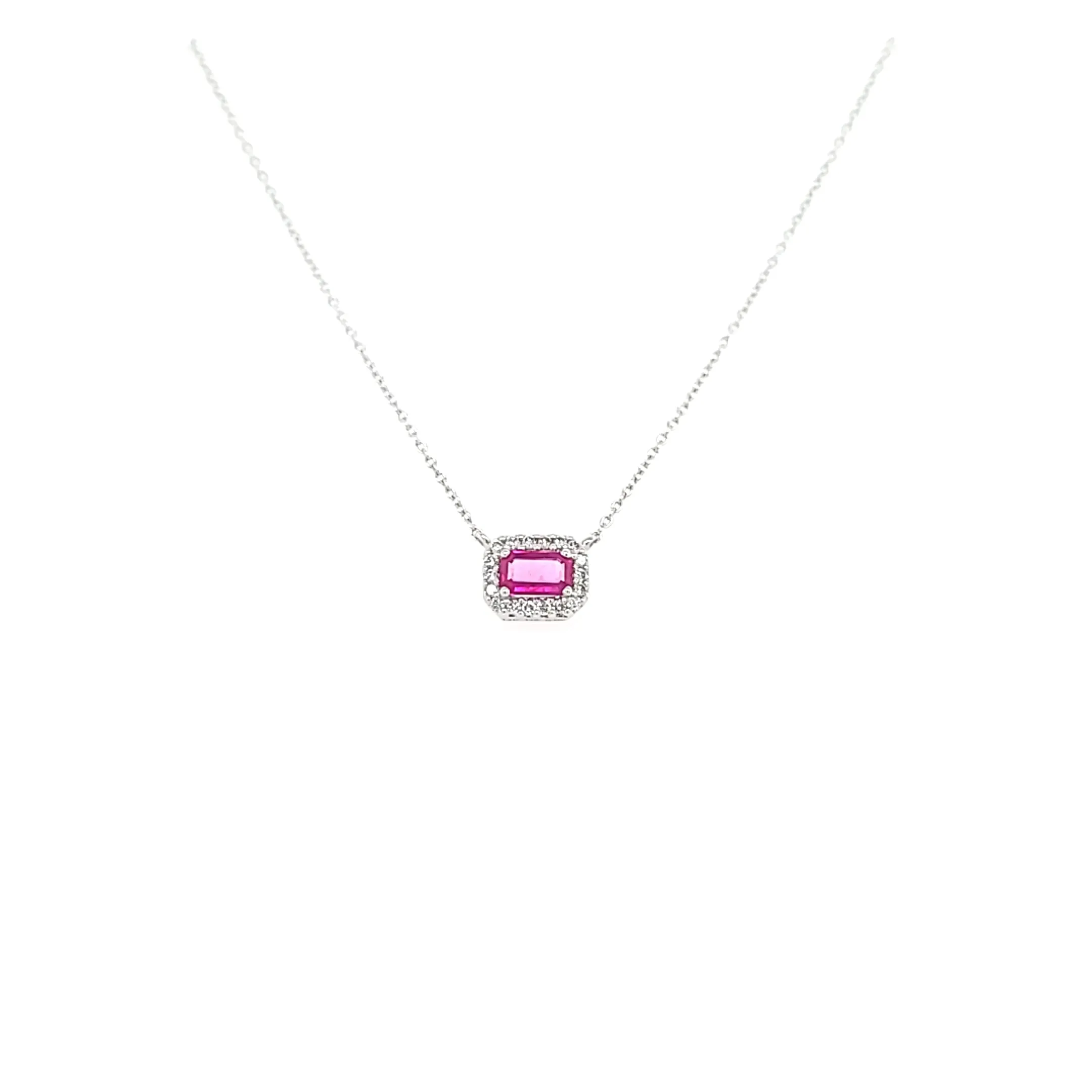 14k White Gold Ruby Halo Necklace (I6553)