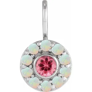 14K White or Yellow Gold Natural Pink Spinel & Opal Halo Charm Pendant