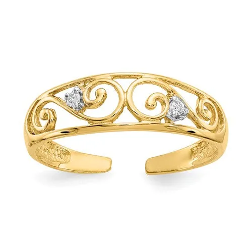 14k Yellow Gold .02ct Diamond Scroll Toe Ring