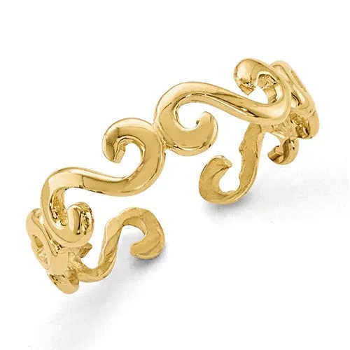 14k Yellow Gold Solid Swirl Toe Ring