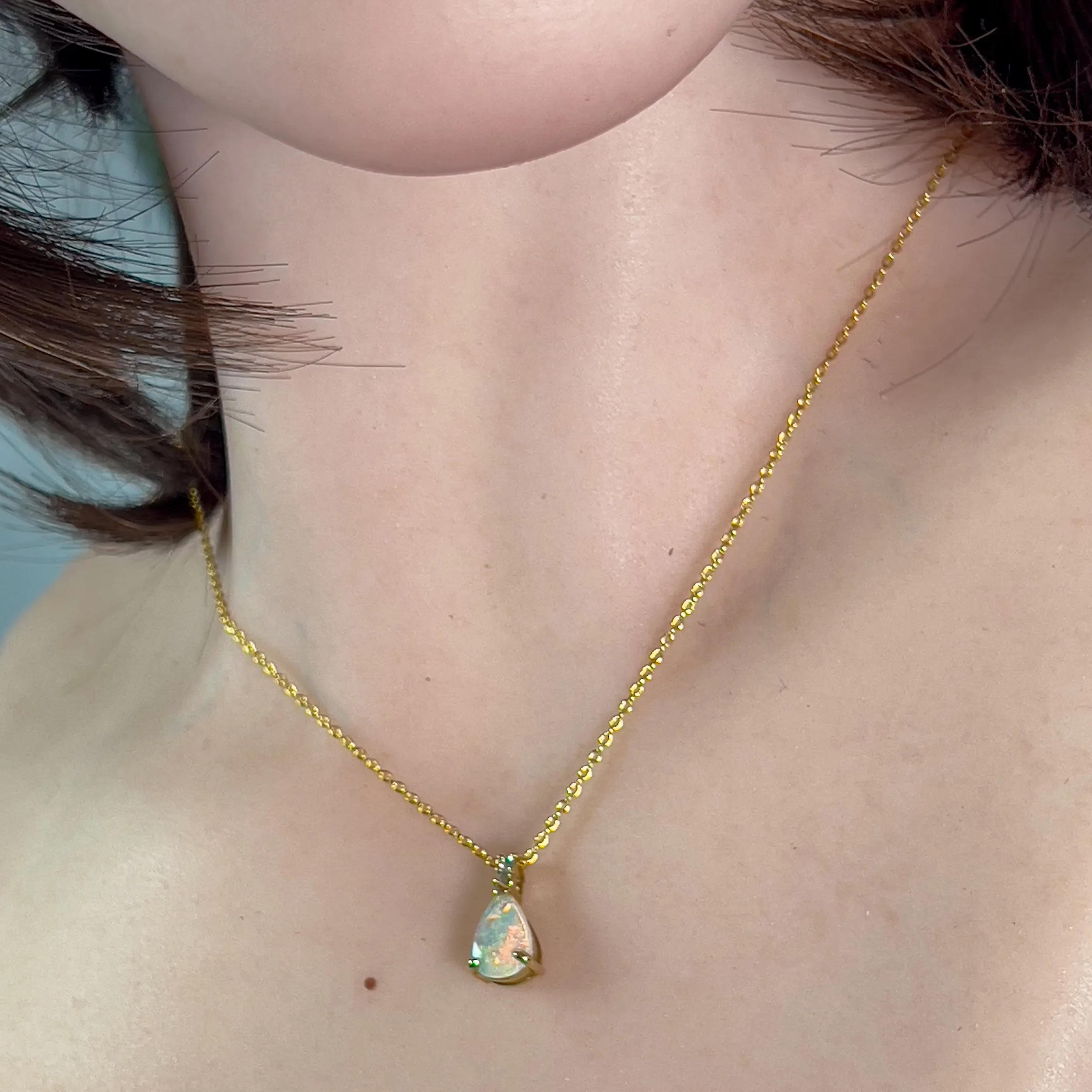 14kt Yellow Gold Pear shape 10x7mm Crystal Opal pendant
