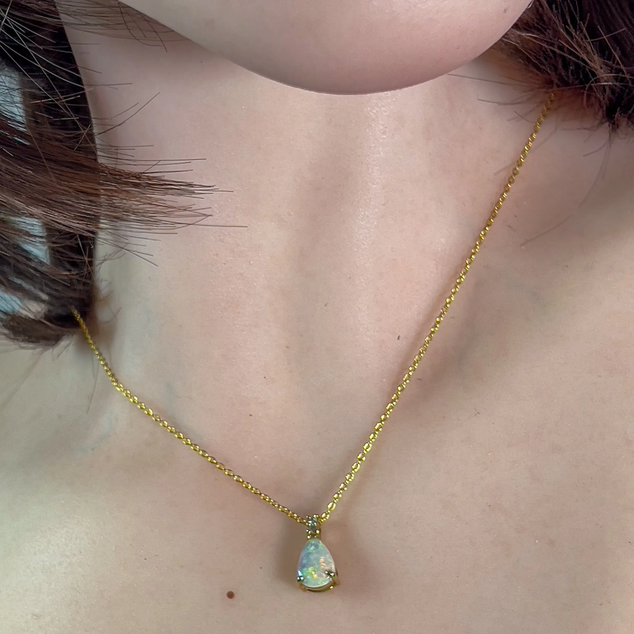14kt Yellow Gold Pear shape 10x7mm Crystal Opal pendant