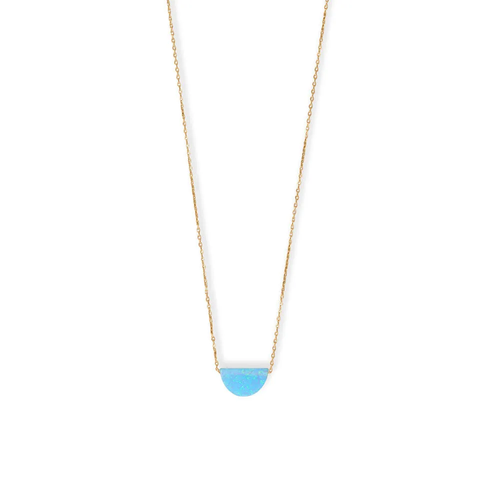 16"   2" 14 Karat Gold Plated Synthetic Opal Semicircle Necklace