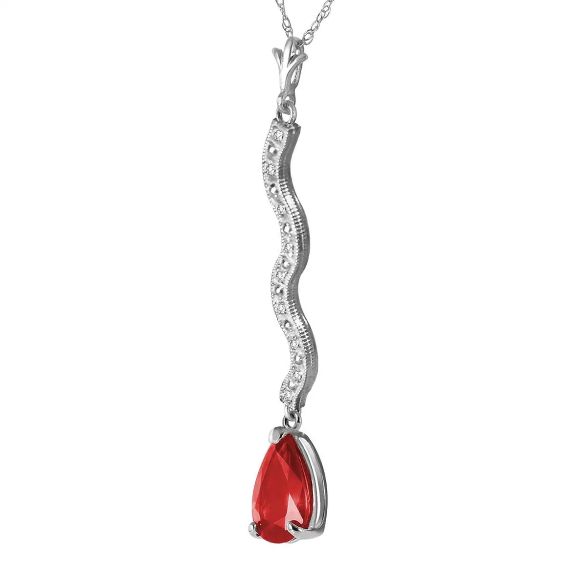 1.79 Carat 14K Solid White Gold Lightening Strikes Ruby Diamond Necklace