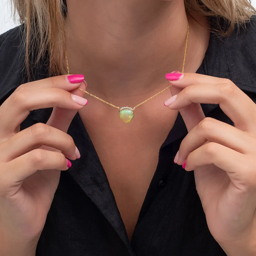 18K Gold Ethiopian Opal Diamond Necklace