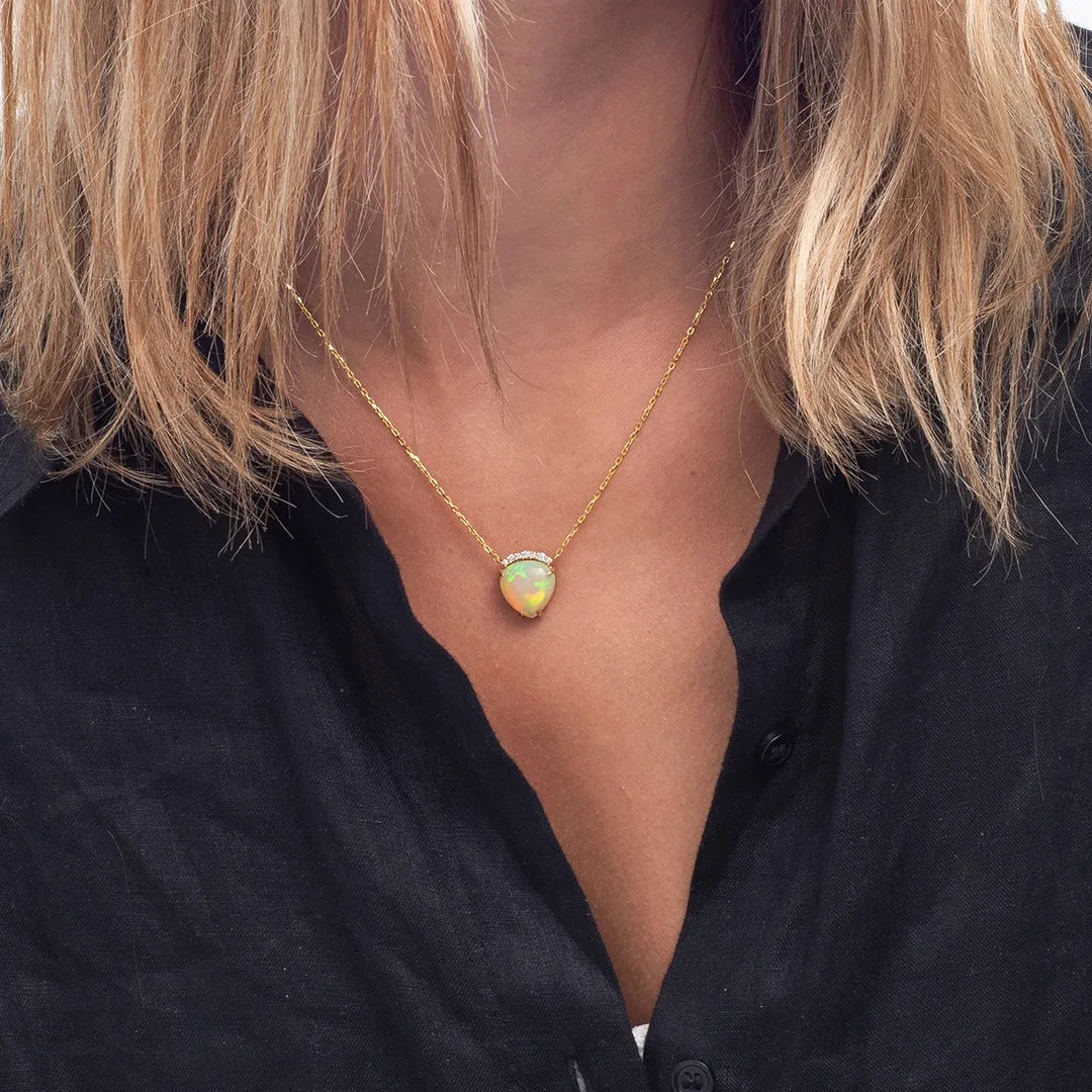 18K Gold Ethiopian Opal Diamond Necklace