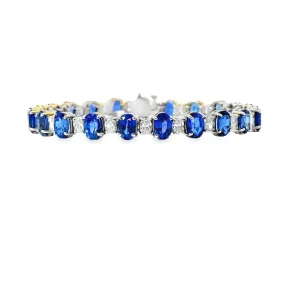18k White Gold Oval Sapphire And Diamond Tennis Bracelet