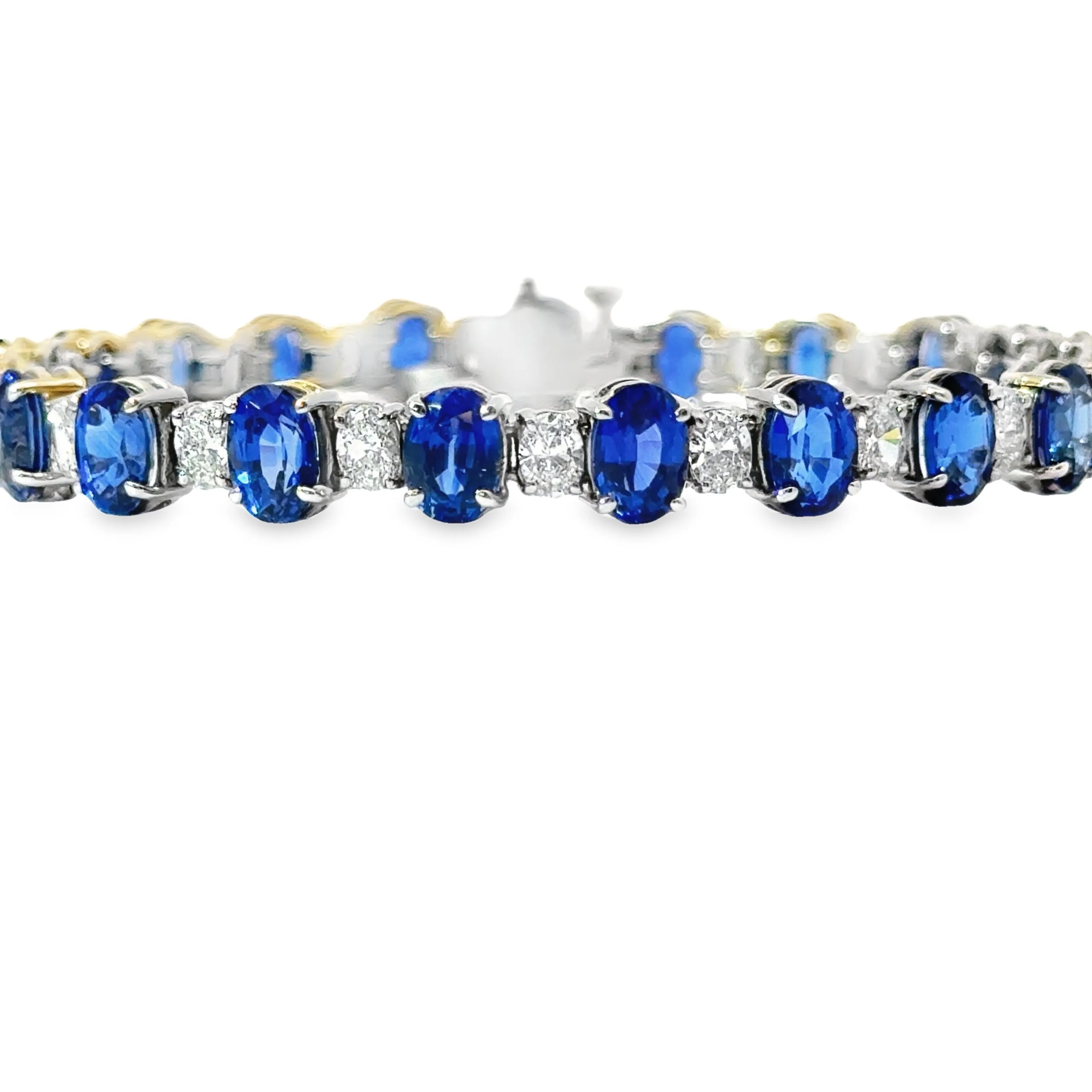 18k White Gold Oval Sapphire And Diamond Tennis Bracelet