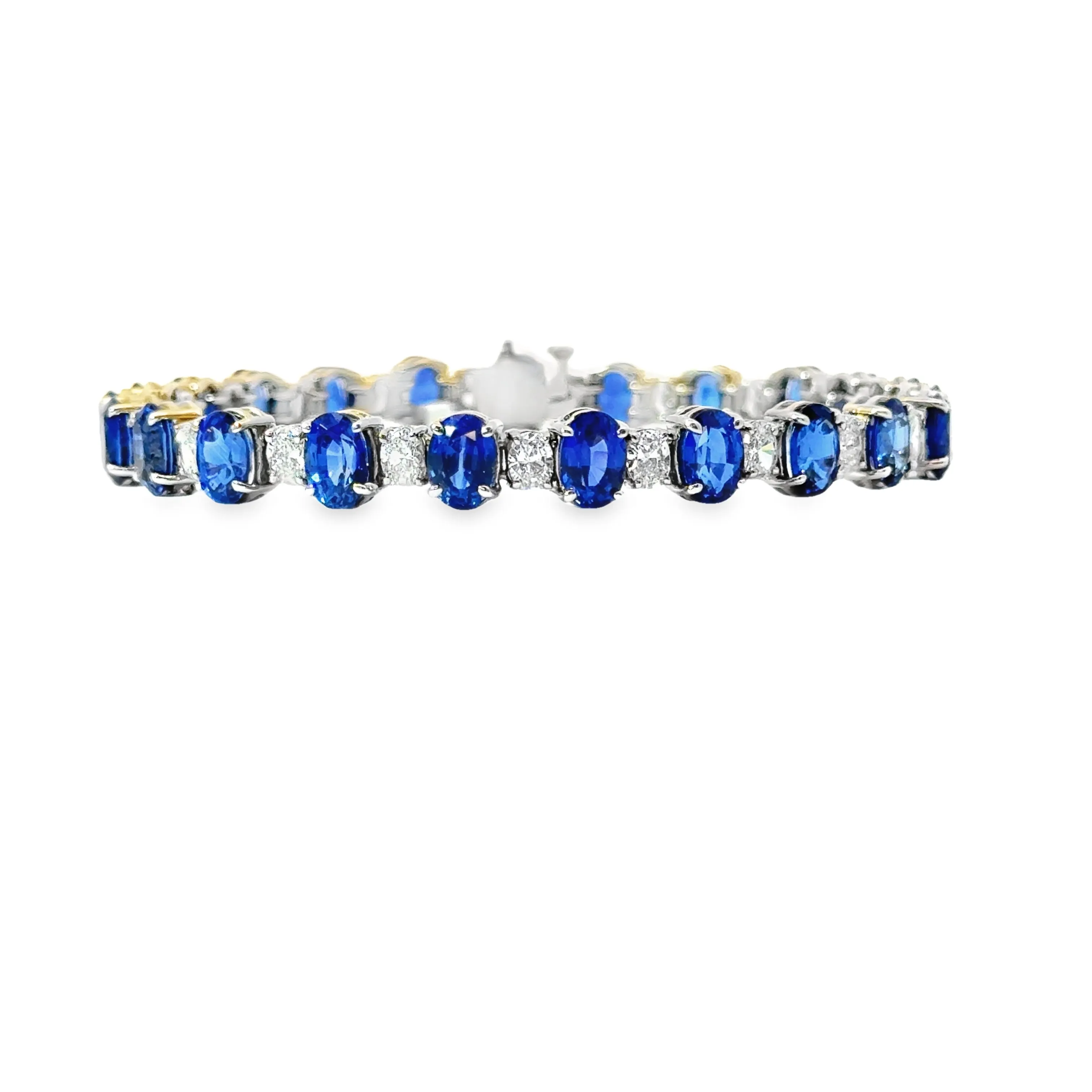 18k White Gold Oval Sapphire And Diamond Tennis Bracelet