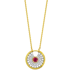 18K Yellow & White Ruby and Natural Diamond 17 inch Necklace