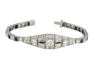 1920s Art Deco Platinum 2.36ctw Diamond & Blue Sapphire Filigree 6.50" Bracelet
