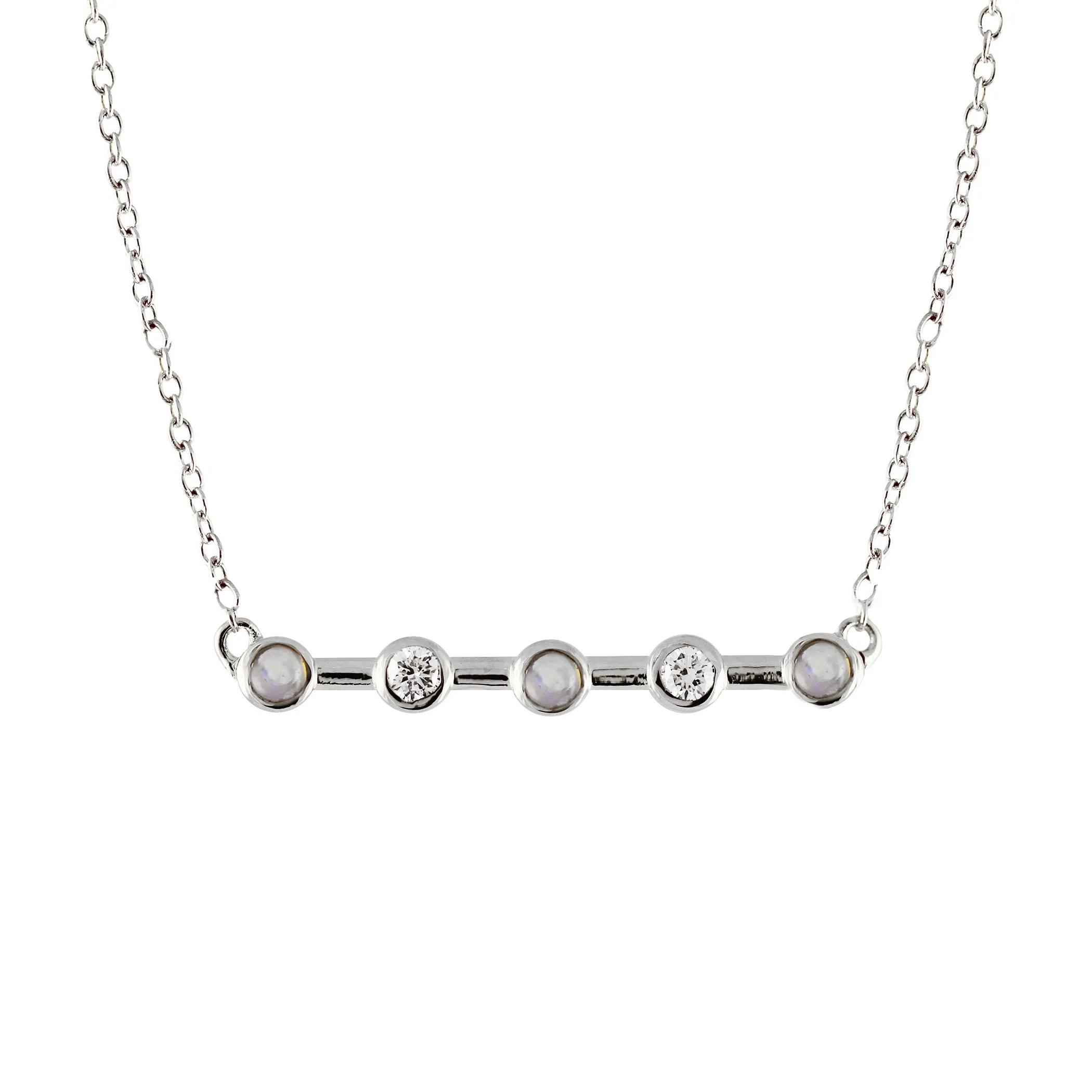 5 BEZEL DIAMOND AND OPAL BAR NECKLACE
