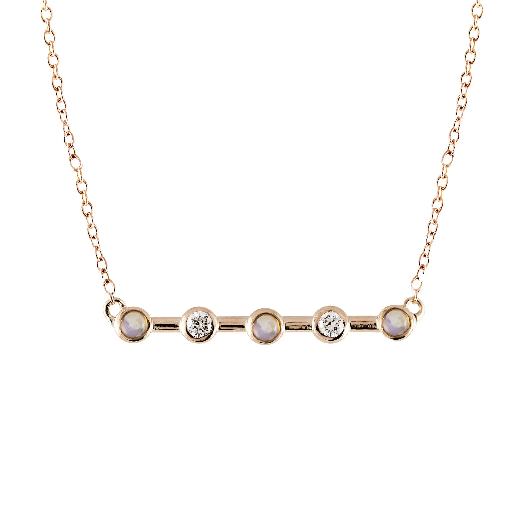 5 BEZEL DIAMOND AND OPAL BAR NECKLACE