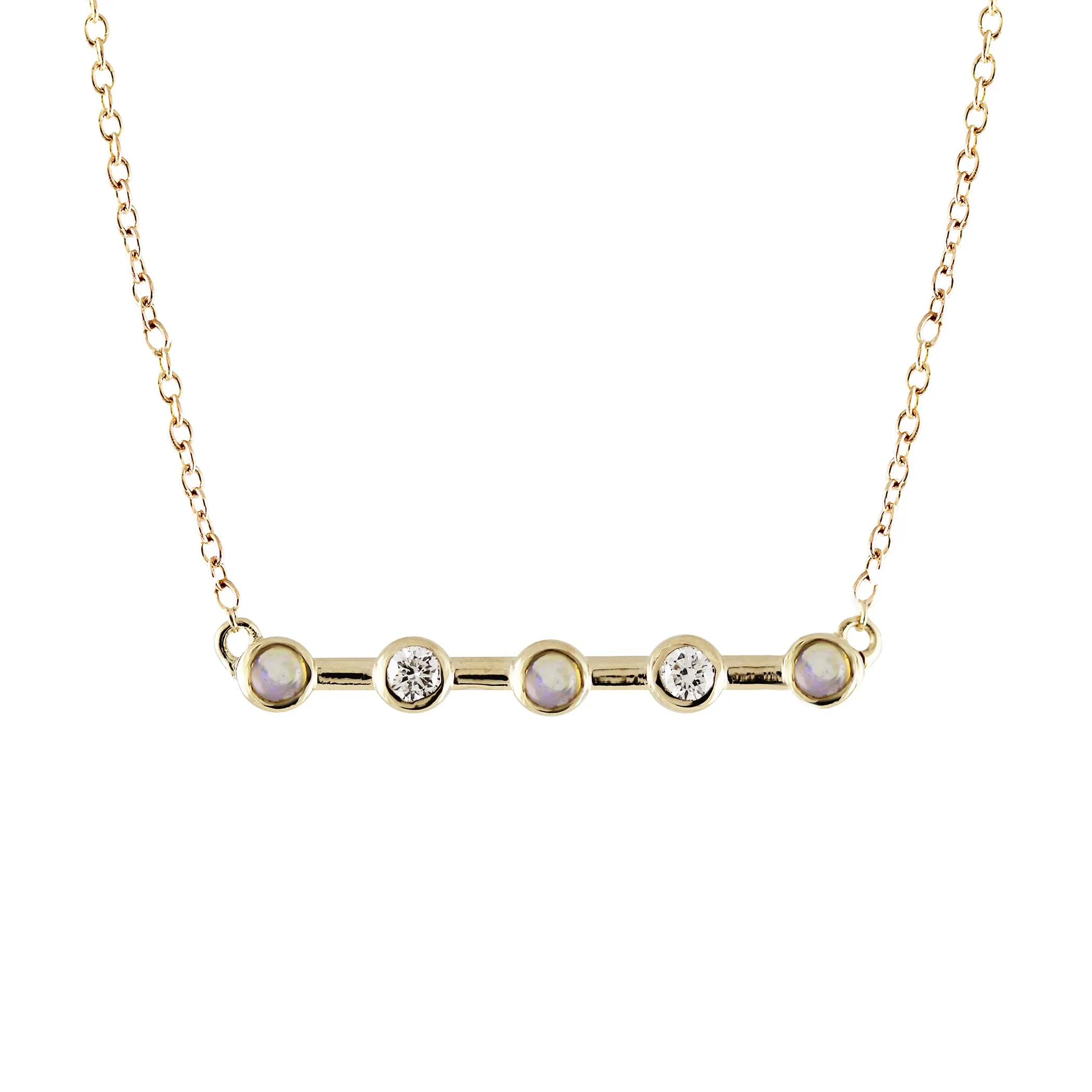 5 BEZEL DIAMOND AND OPAL BAR NECKLACE