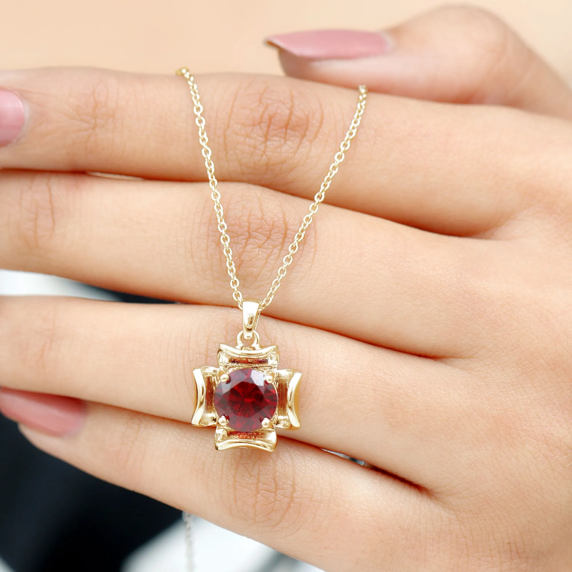 5 CT Created Ruby Pendant and Earrings Set in Gold