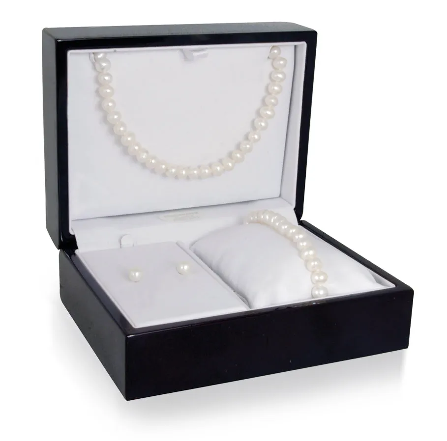 6-6.5mm Matching Pearl Necklace, Bracelet, and Earrings Box Set