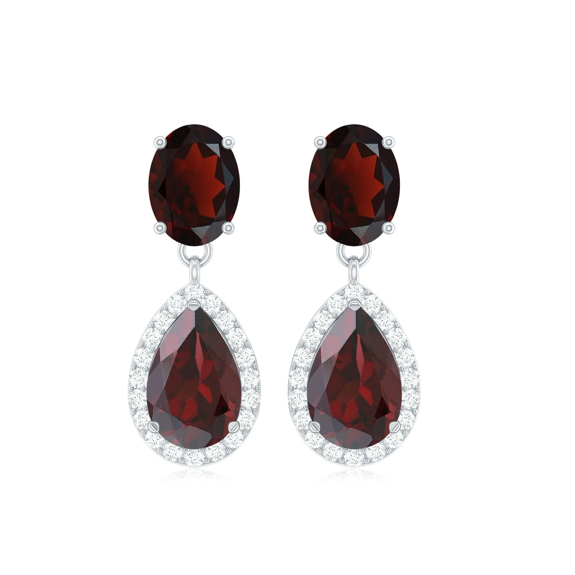 6.5 CT Pear and Oval Garnet Classic Dangle Earrings with Diamond