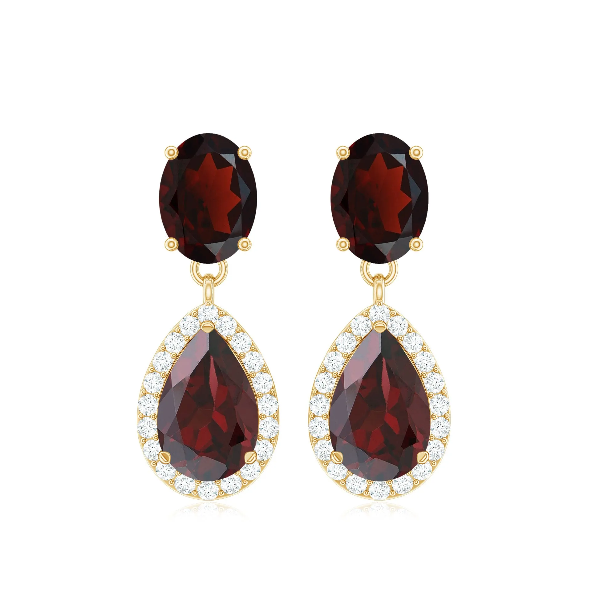 6.5 CT Pear and Oval Garnet Classic Dangle Earrings with Diamond