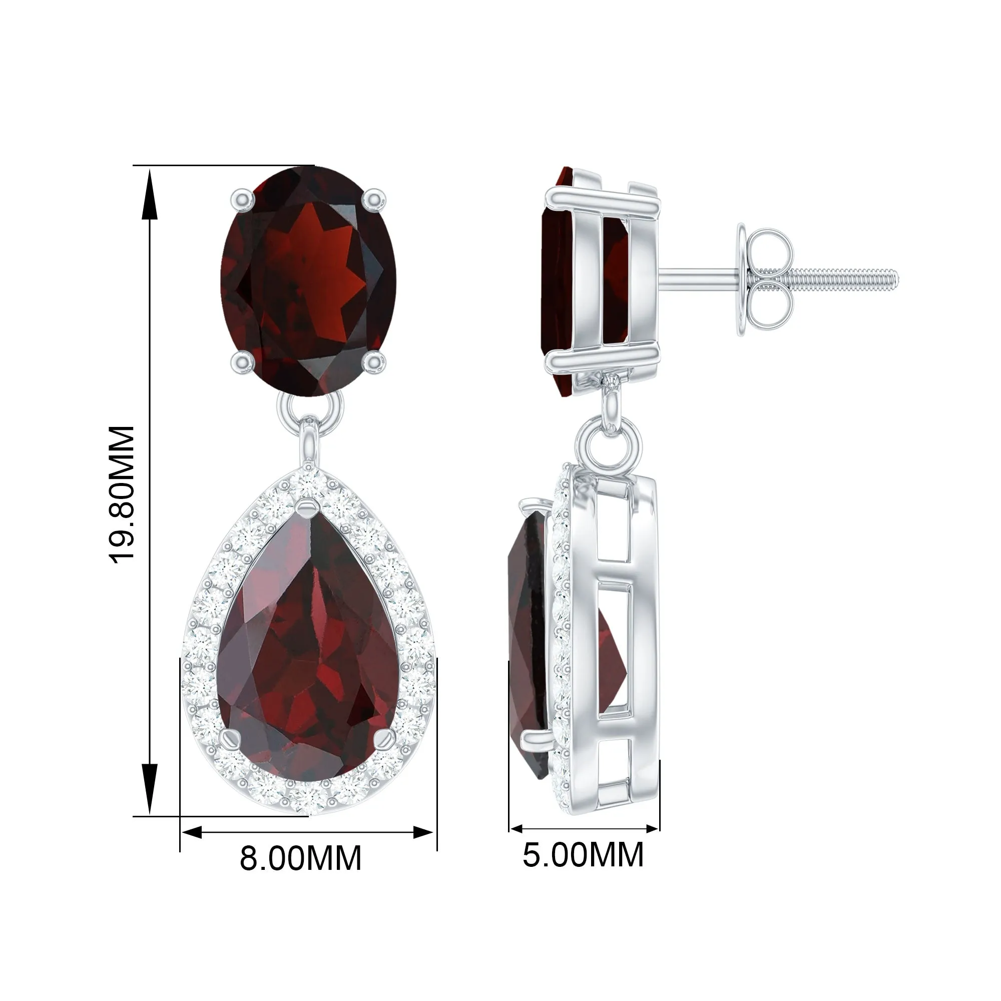6.5 CT Pear and Oval Garnet Classic Dangle Earrings with Diamond
